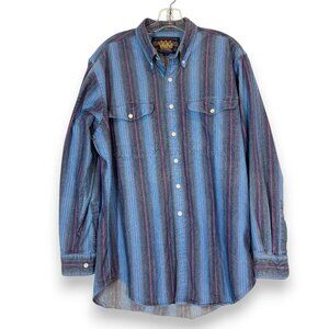 Ralph Lauren Vintage Chaps Shirt Blue Western Striped Button Down 90s Large